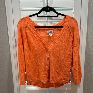 EUC Mudd Bright Orange V-Neck Button Up Sweater